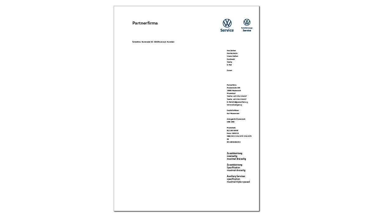 VW Service and VW Commercial Vehicles Service Stationery