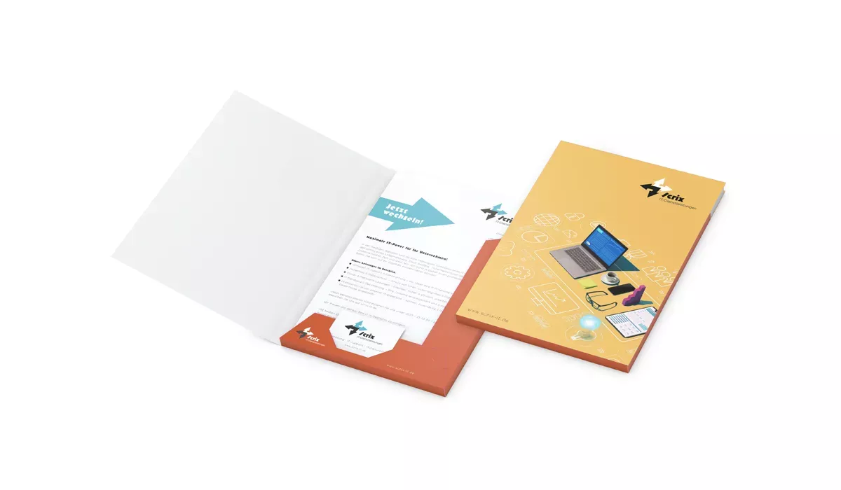 Presentation folder 15 mm filling height 4/0 colored with varnish