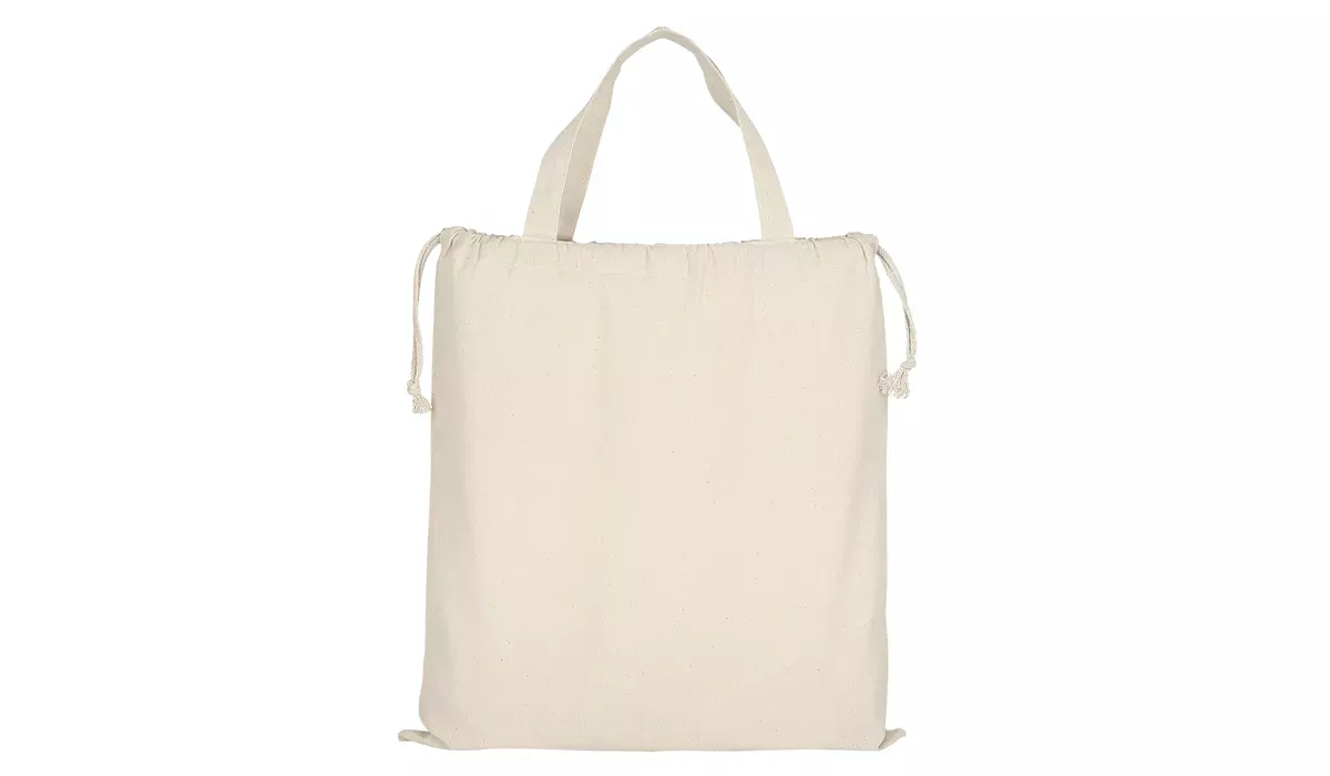 Baumwolltasche Classic mit zwei kurzen Henkeln und doppeltem Kordelzug