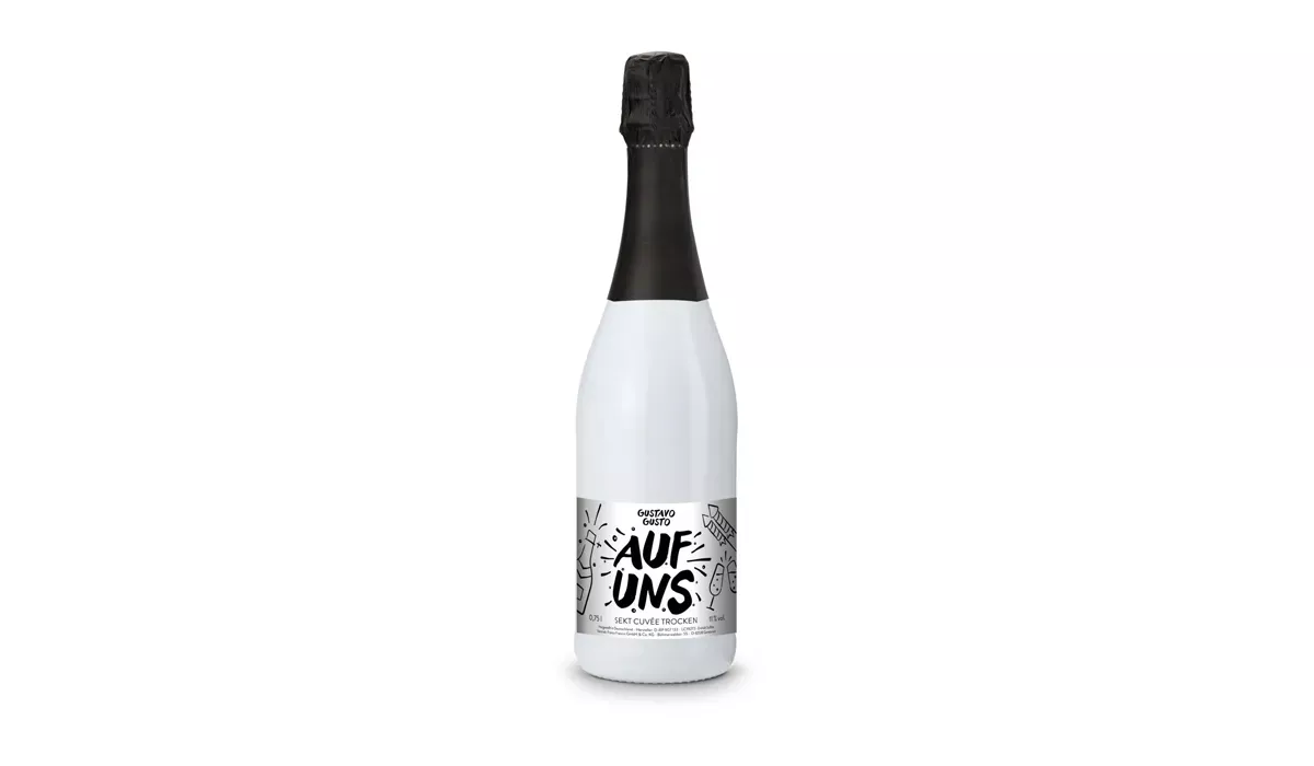 Sekt Cuvée - Flasche weiß-lackiert - Kapsel schwarz, 0,75 l