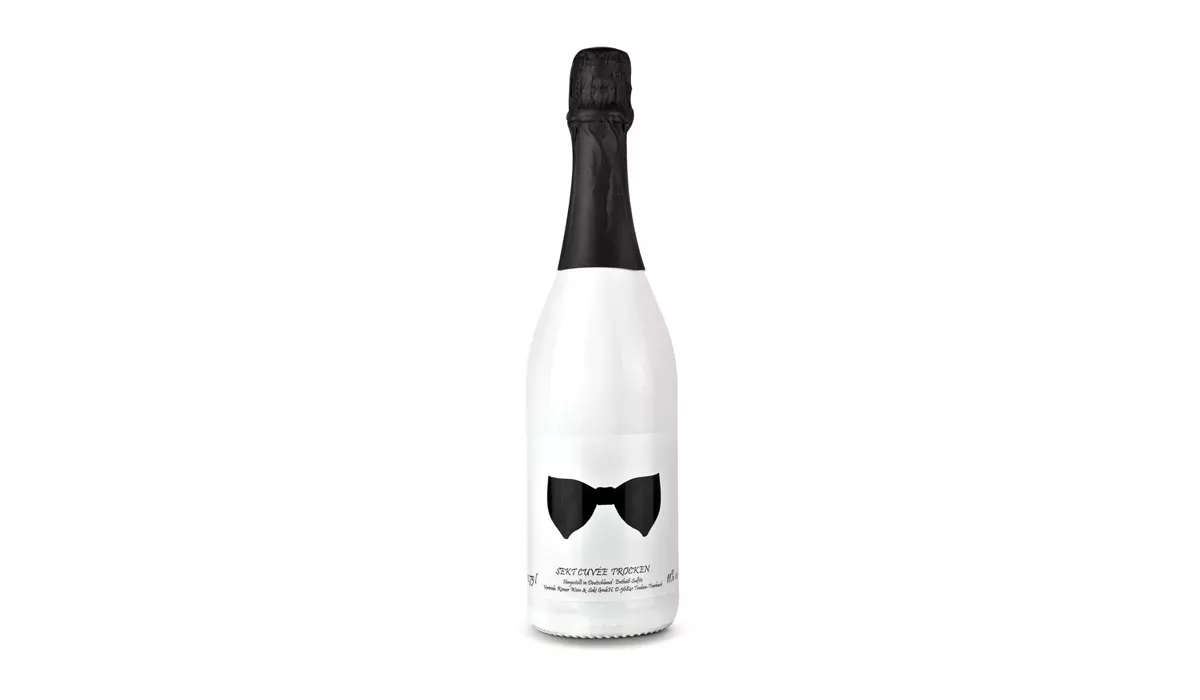 Sekt Cuvée - Flasche weiß-lackiert - Kapsel schwarz, 0,75 l