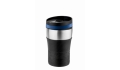 Thermobecher CremaOfficina silber/Manschette schwarz/Ring blau