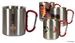 Edeltstahltasse 8 oz mit rotem Karabinergriff