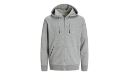 JACK & JONES - JACK & JONES - Day Zip Hooded Sweat BLK3907 - LIGHT GREY MELANGE