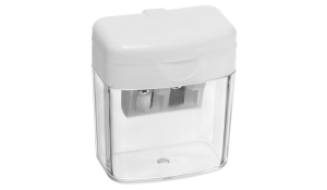 Pencil sharpener with hinged lid - transparent