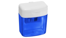 Pencil sharpener with hinged lid - transparent blau