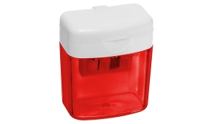 Pencil sharpener with hinged lid - transparent rot