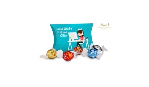Gift product / gift article: Lindt sweet greetings to the home office, 5 Lindor balls in cushion packaging