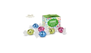 Gift product / gift article: Lindt sweet thank you, box of chocolates with colourful hands, 6 Lindor balls in 3 flavours for your employees (approx. 75 g)
