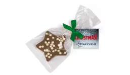 Chocolate Christmas star, dark chocolate, green ribbon