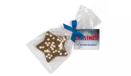 Chocolate Christmas star, dark chocolate, blue ribbon