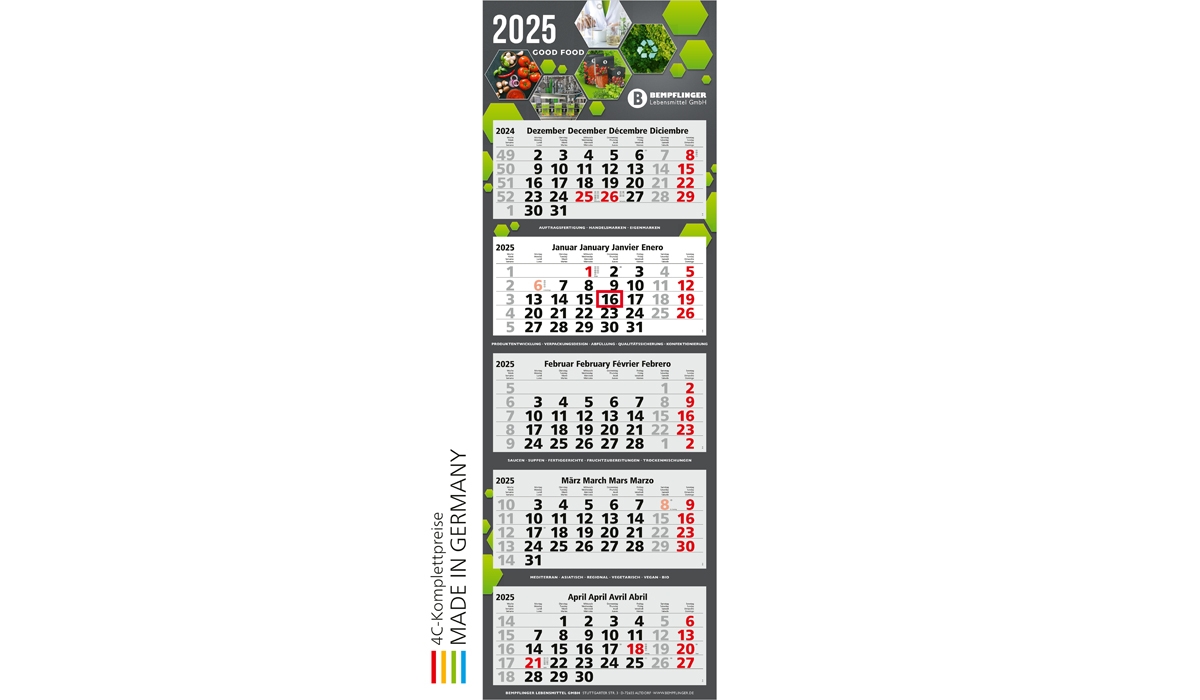 5-Monatskalender 2025 Penta Light 5 inklusive Werbeeindruck