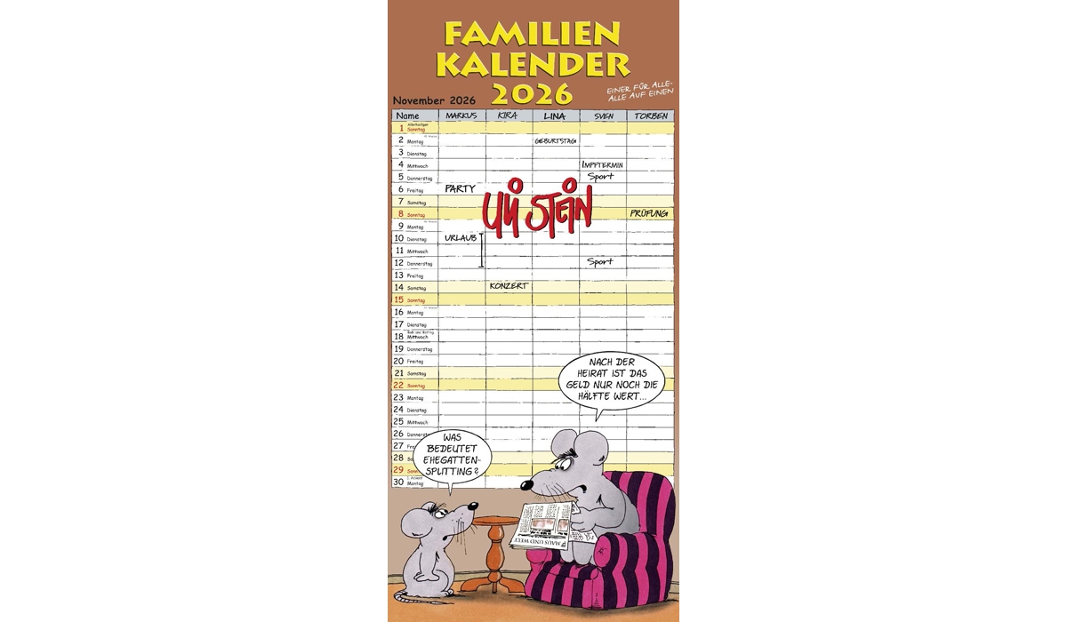Werbekalender: Uli Stein Familienplaner 2026