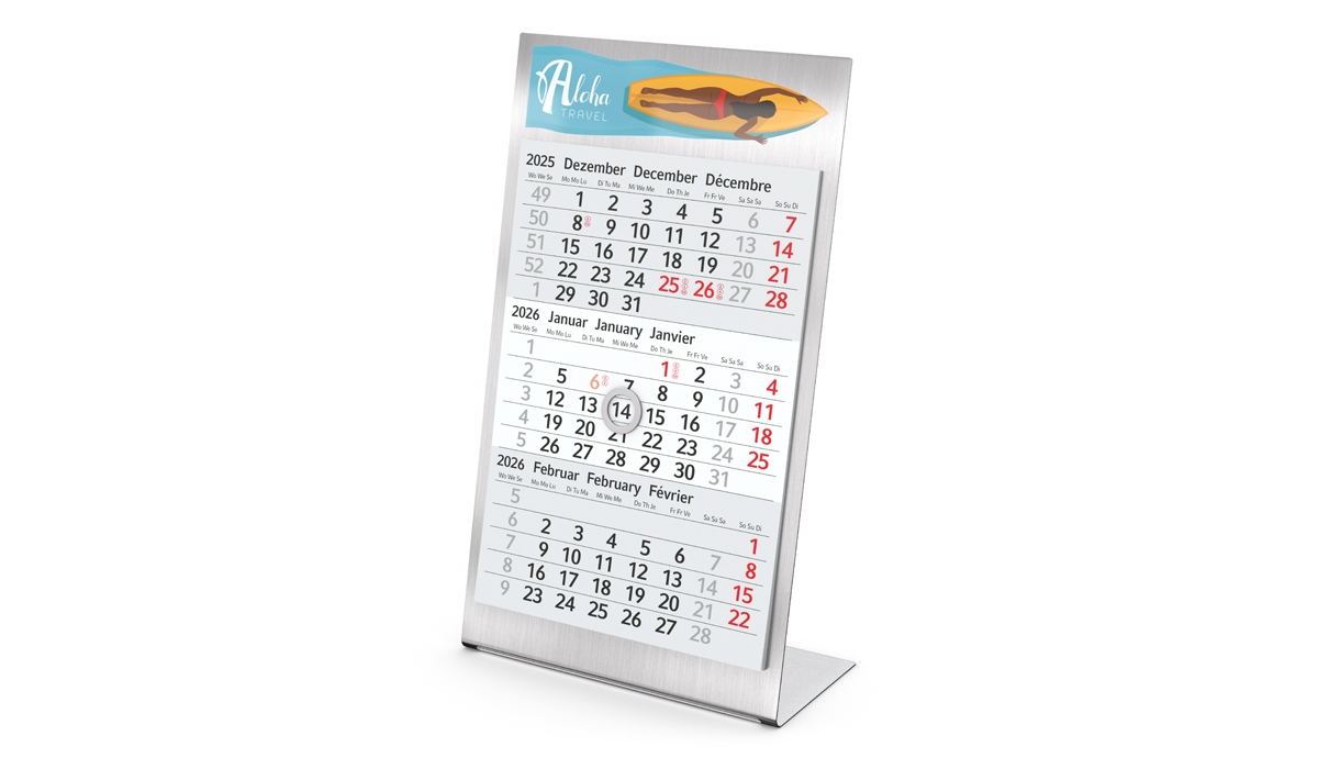 3-Monatskalender 2026 Desktop 3 Steel 2-Jahre inklusive Werbeeindruck
