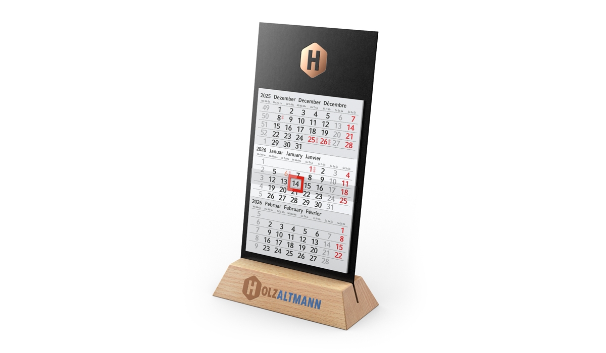 3-Monatskalender 2026 Desktop Wood Standard