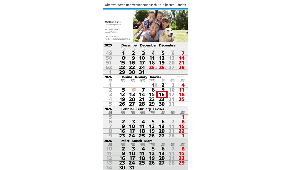 4-Monatskalender 2026 Mega 4 Post A inklusive Werbeeindruck