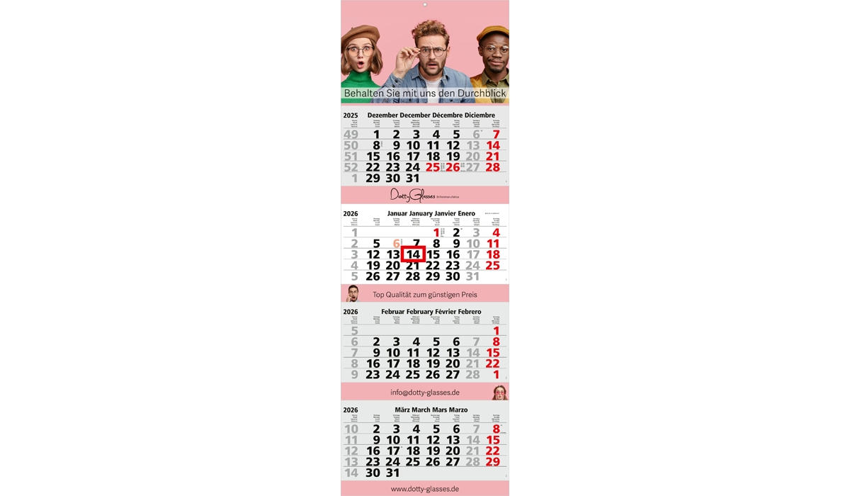 4-month calendar 2026 Quadro 4 Post including advertising printing