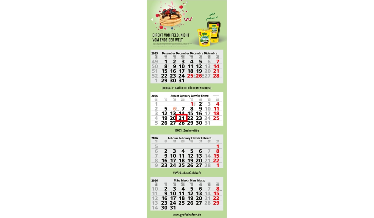 4-Monatskalender 2026 Quadro Light 4
