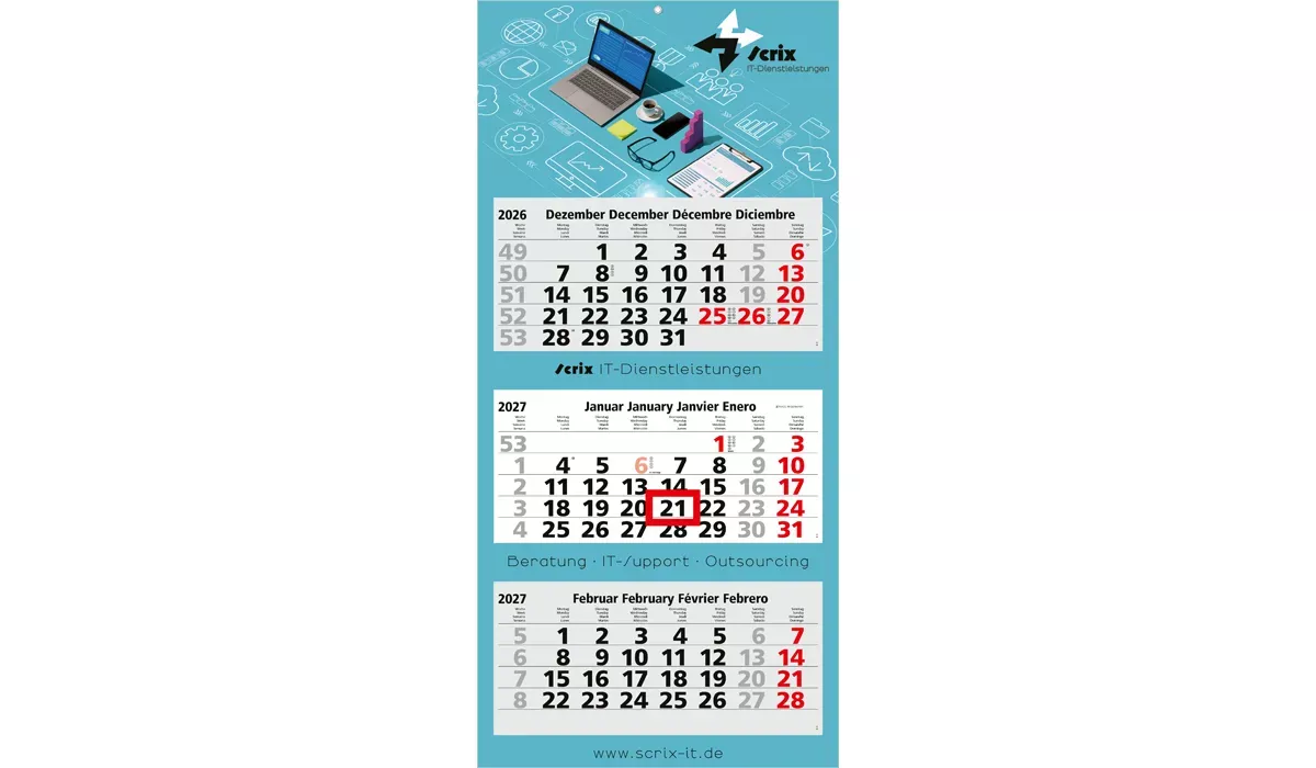 3-Monatskalender 2027 Maxi Light 3 Bestseller