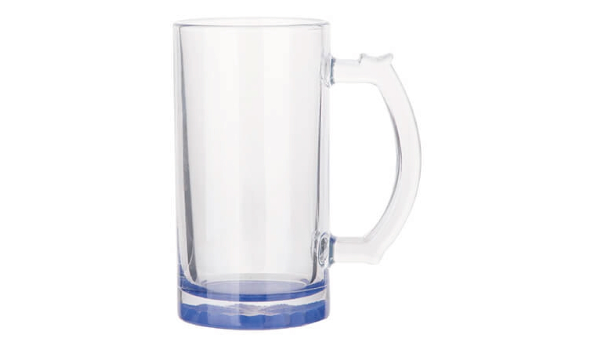 Clear glass beer mug with colored bottom - dark blue