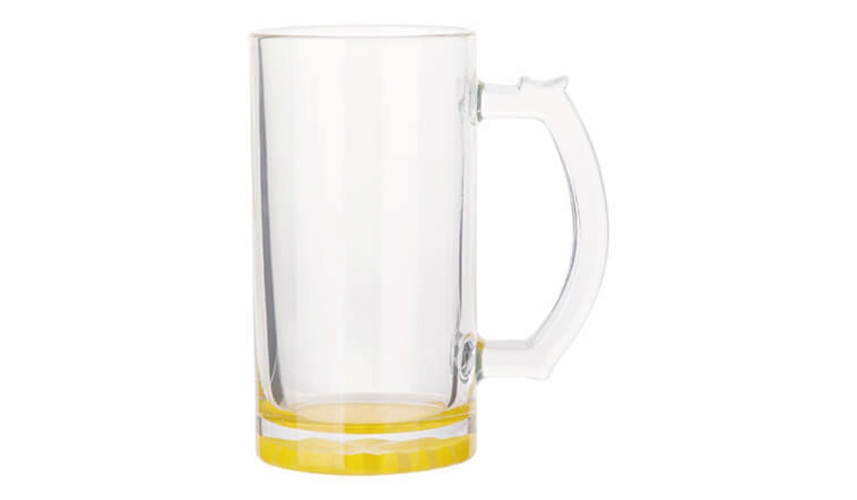 Clear glass beer mug with colored bottom - yellow