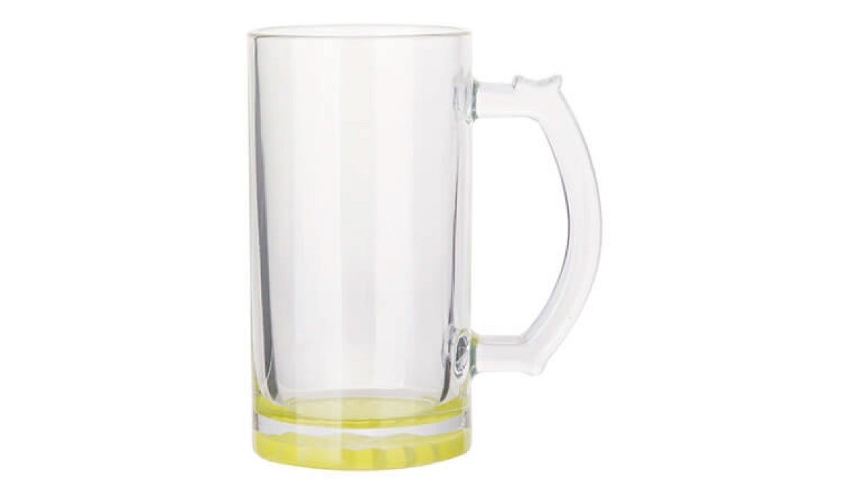 Glasbierkrug klar mit farbigen Boden - limonengelb