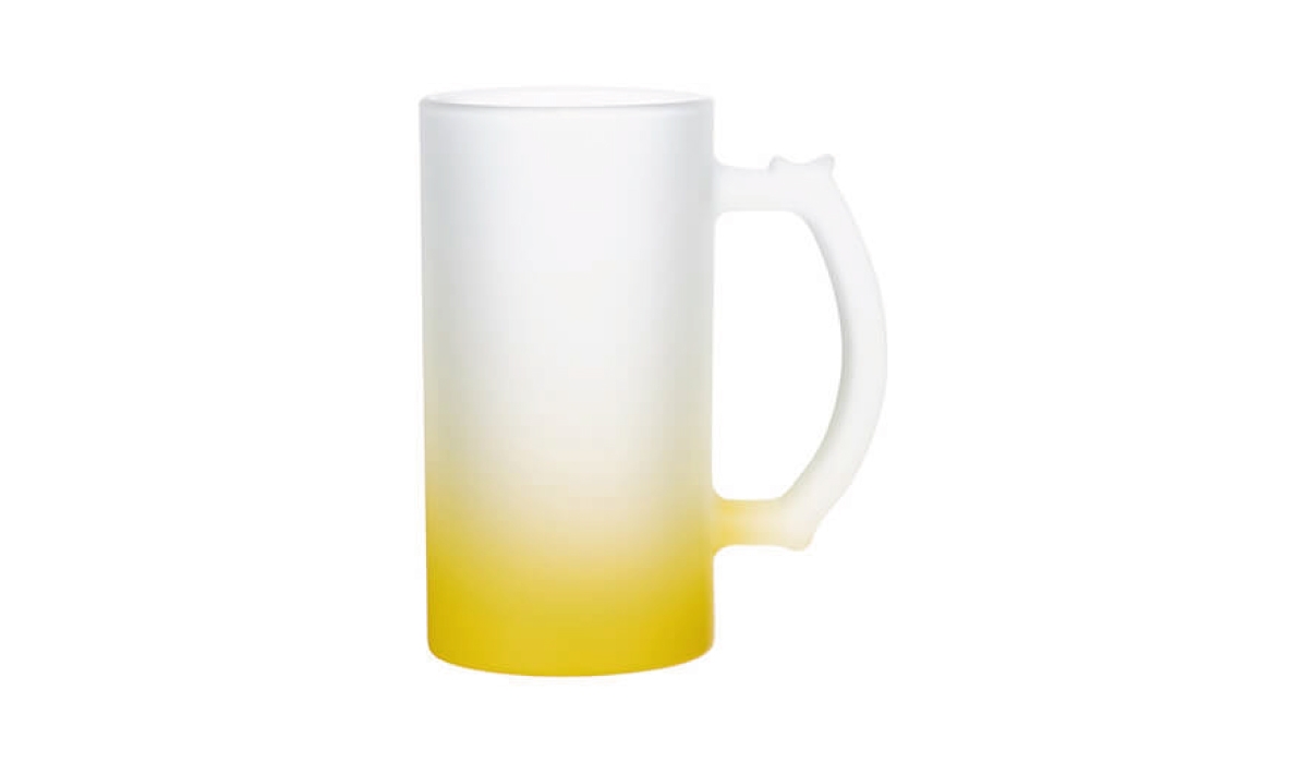 Glasbierkrug satiniert mit farbigen Boden - gelb