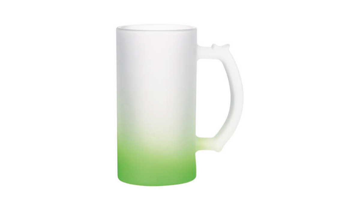Satined glass beer mug with colored bottom - green