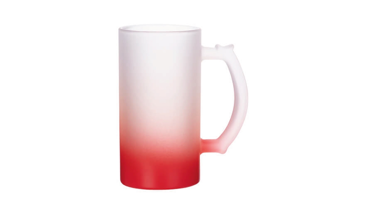 Glasbierkrug satiniert mit farbigen Boden - rot
