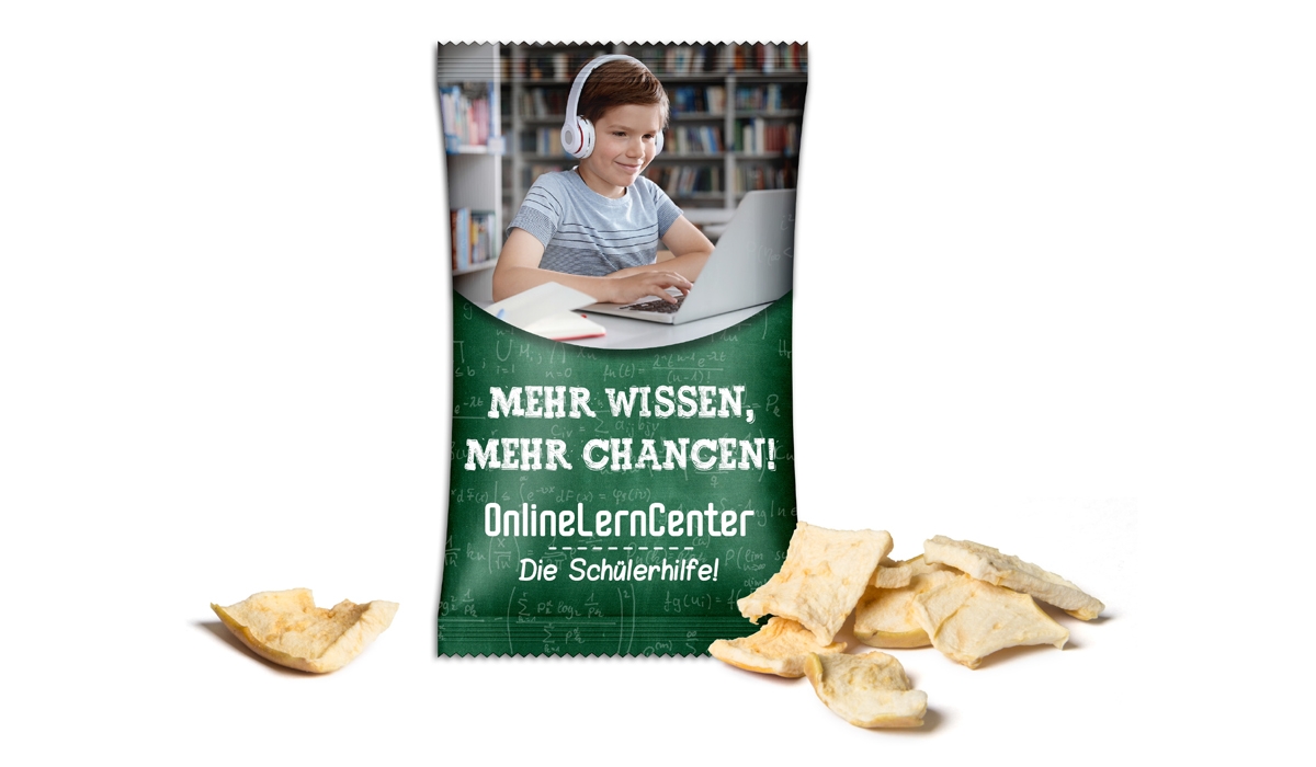 Apfelchips im Werbetütchen