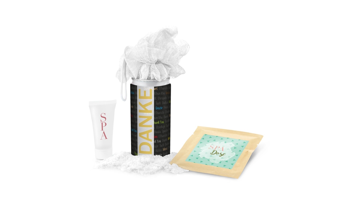 Gift box / Present set: SPA surprise can - Label: Thank you