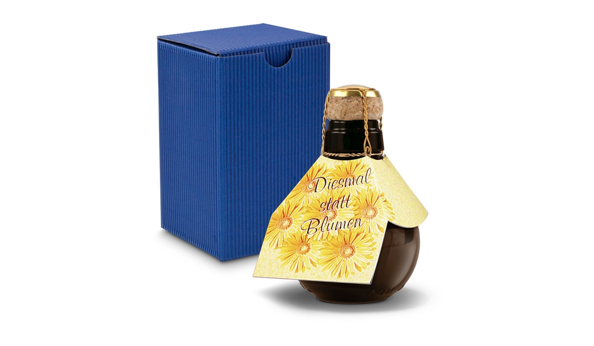 Origineller Sekt Diesmal statt Blumen - Karton Blau, 125 ml