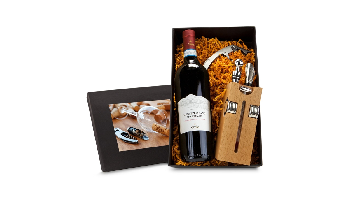 Geschenkset / Präsenteset: Buche-Block mit Wein