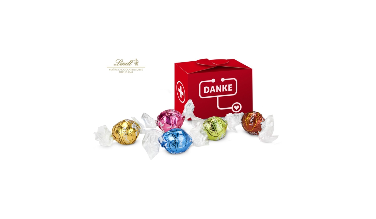 Geschenkartikel / Präsentartikel: Lindt süßes Danke, 5 Lindorkugeln für medizinische Dienste