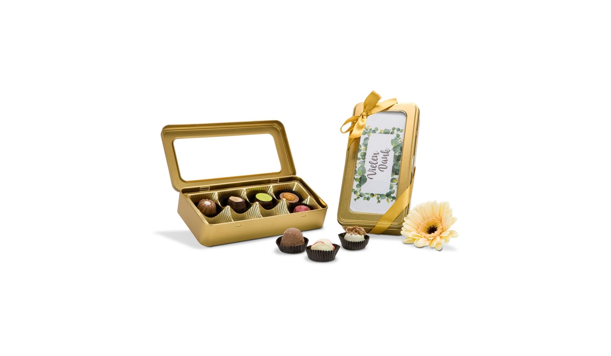Geschenkartikel / Präsentartikel: Golddose Vielen Dank