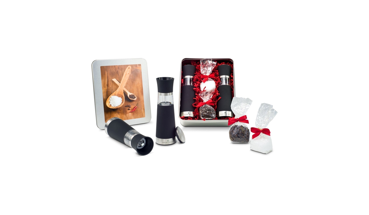Geschenkset / Präsenteset: Salz- & Pfeffermühlen Set - in Silberdose