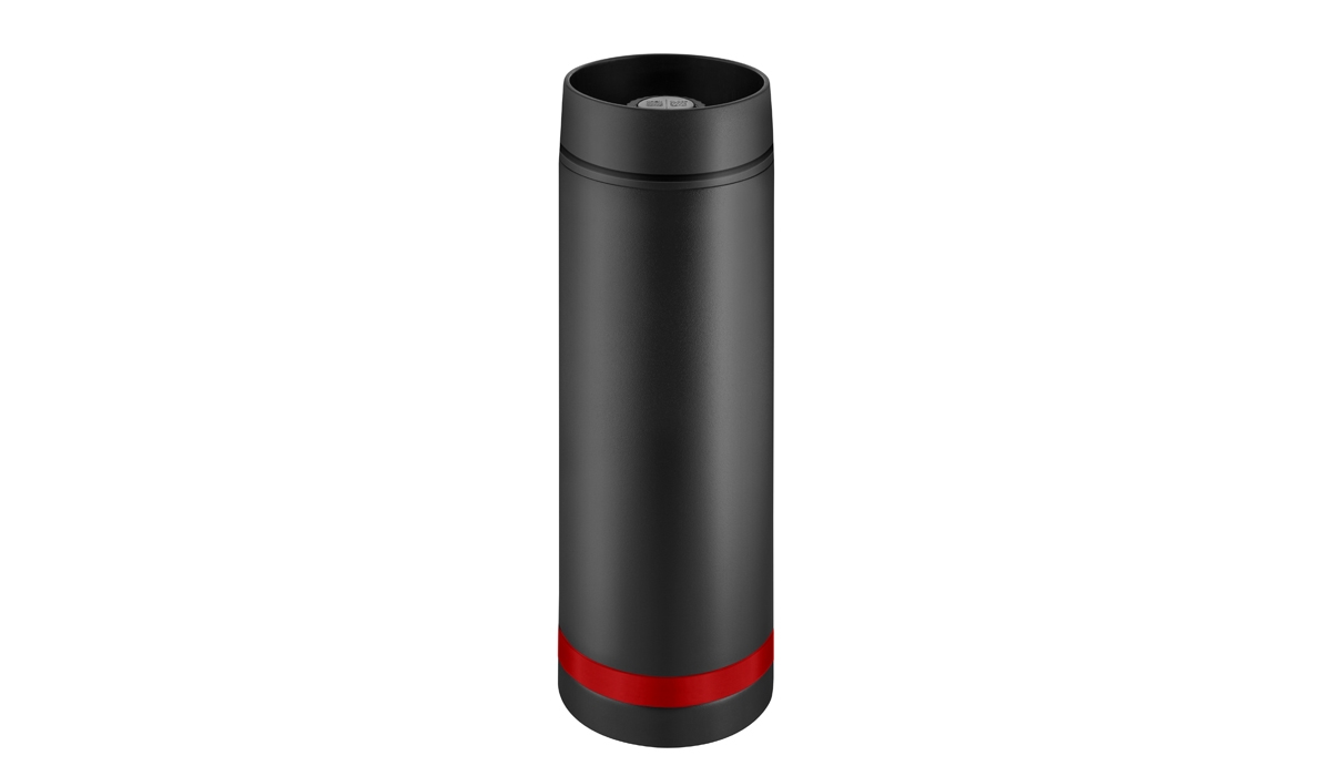Thermobecher Crema 360° schwarz/Ring rot