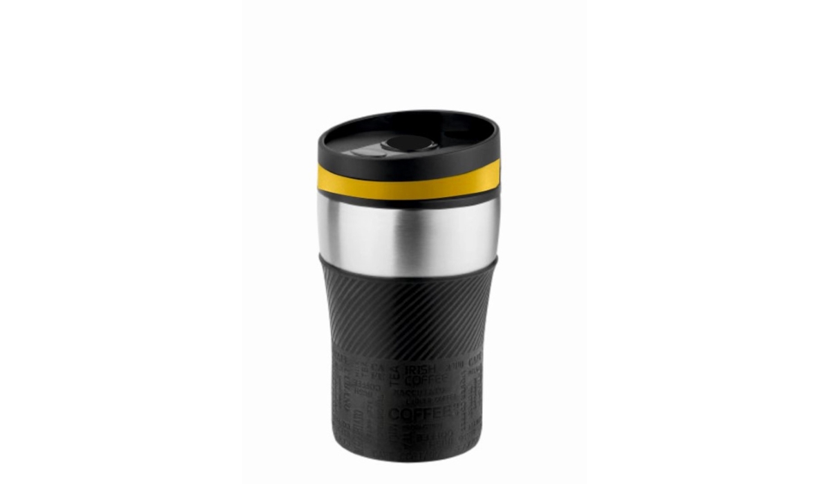 CremaOfficina thermo mug silver/black sleeve/yellow ring