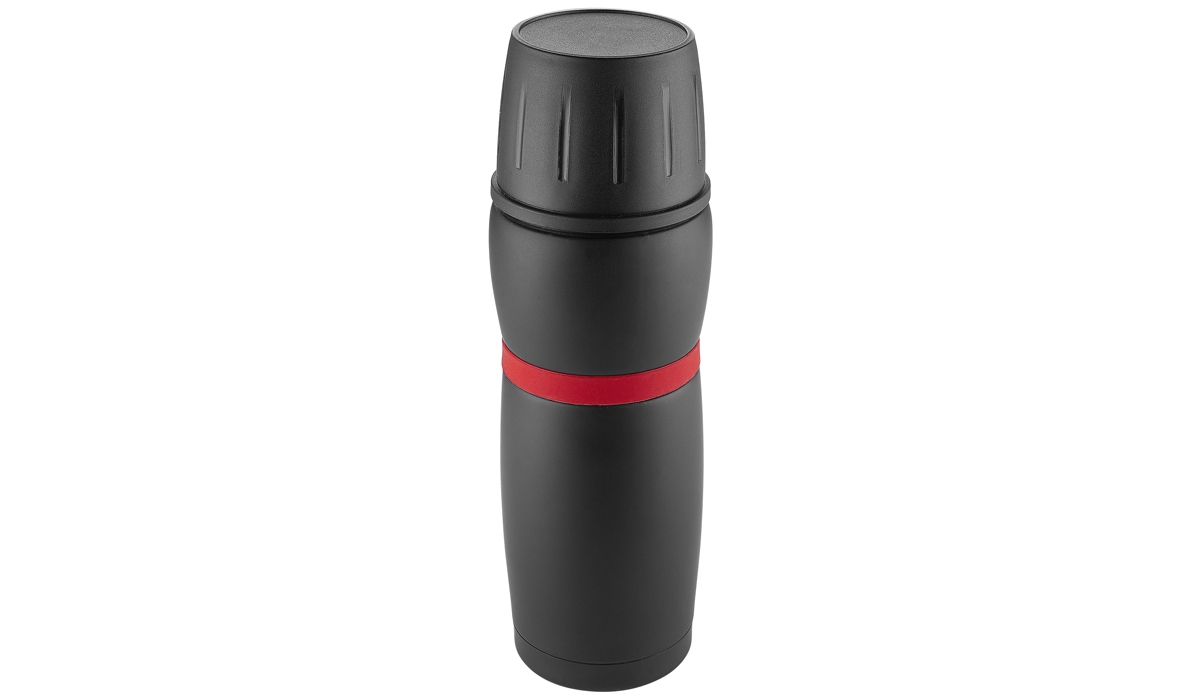 Thermoflasche CremaTravel schwarz/Ring rot