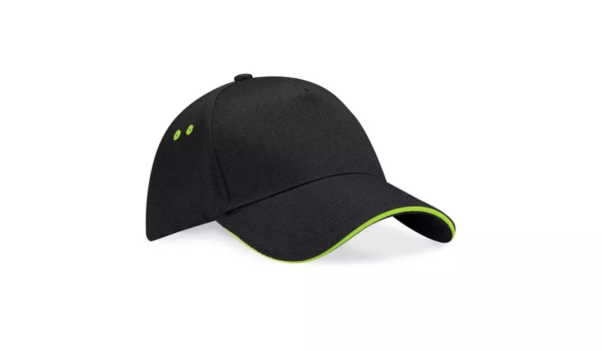 Beechfield Ultimate 5 Panel Cap - black/lime green