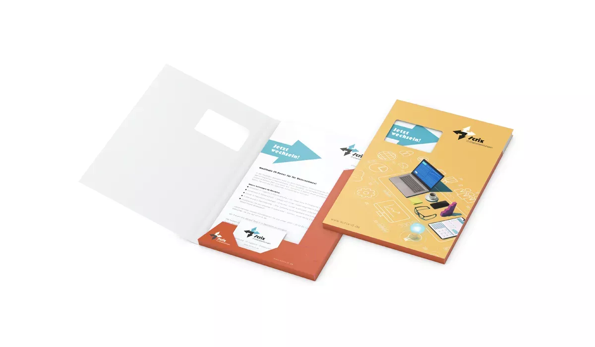 Presentation folder 15 mm filling height 4/0 colored with matt lamination