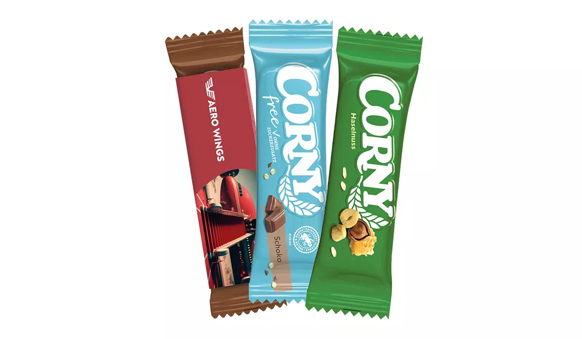 Corny muesli bar in advertising slipcase