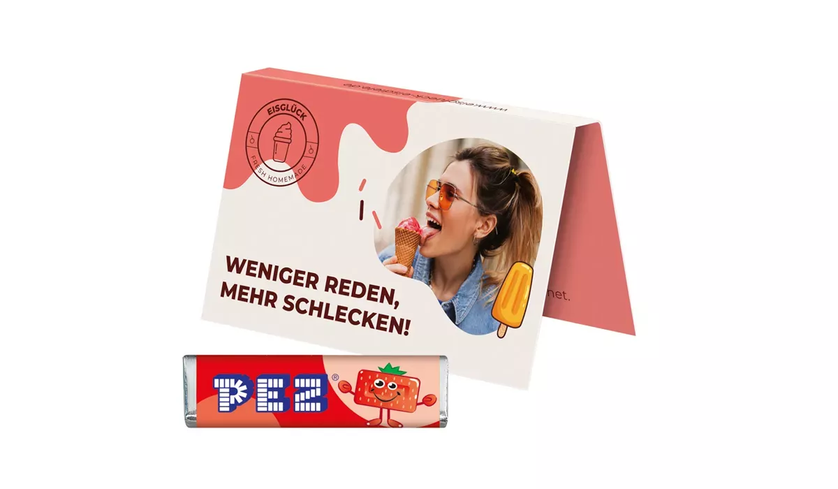 Werbekarte, PEZ Bonbonriegel Erdbeere