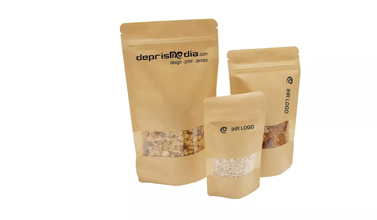 Standbodenbeutel Kraftpapier braun mit Fenster XL