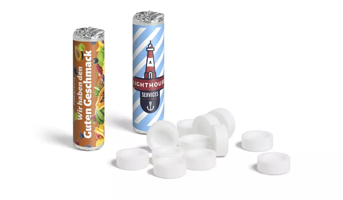Frucht- / Pfefferminzrolle 9er mit Werbebanderole