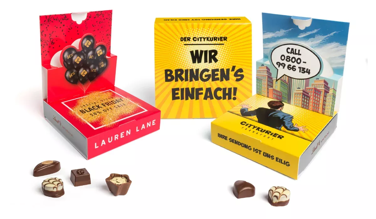 Lindt Mini Pralinés in pop-up cardboard box