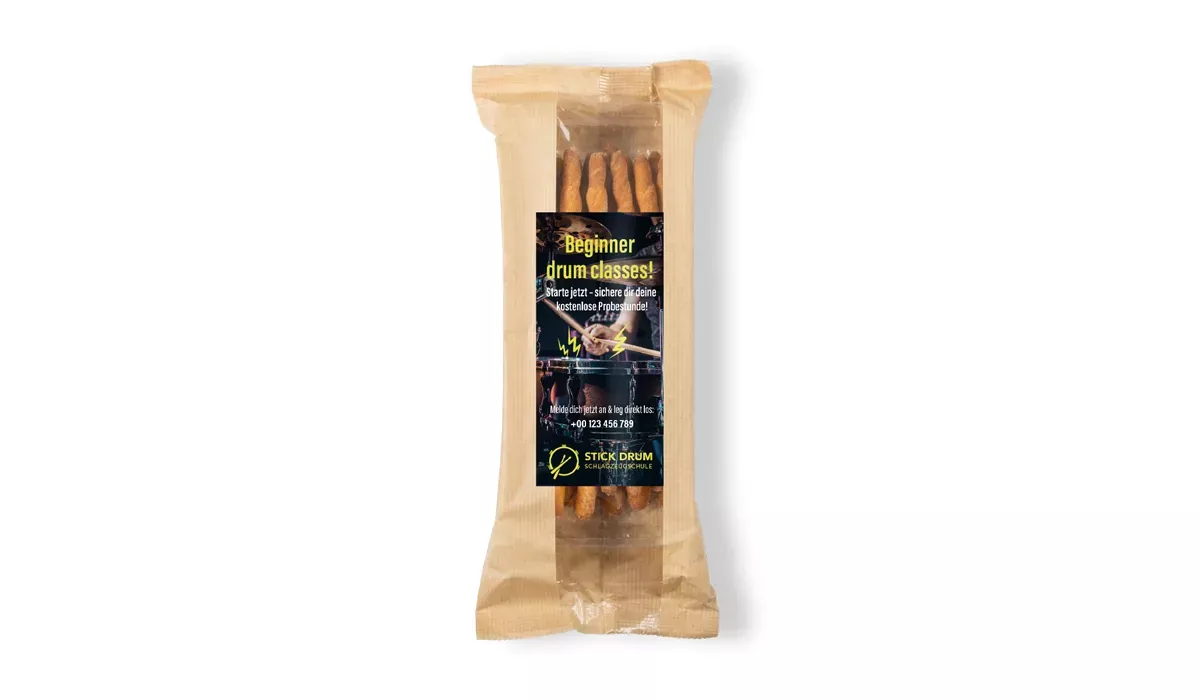 Grissini Rubatà Pizza in a paper bag with a label