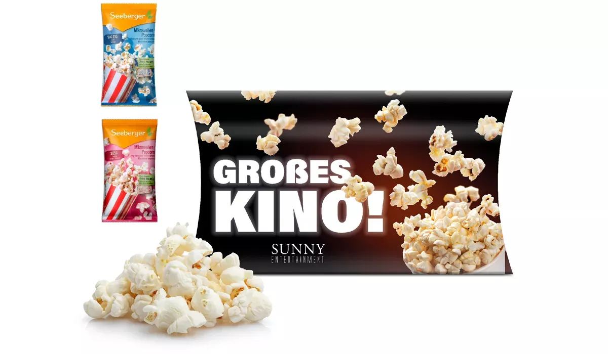 Seeberger Mikrowellen Popcorn in Werbekartonage