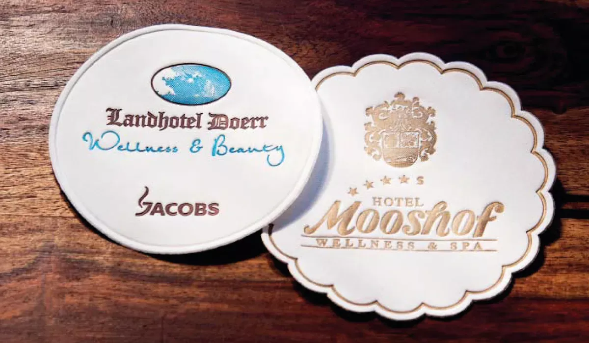Coaster made of tissue 5-ply white blind embossing