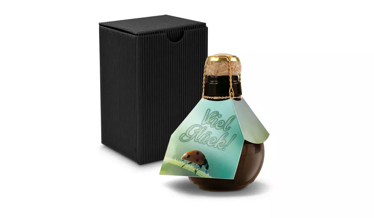 Origineller Sekt Viel Glück - Karton Schwarz, 125 ml